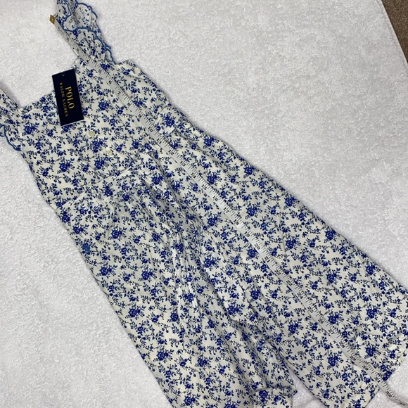 NWT polo Ralph Lauren floral linen cotton wide leg sleeveless jumpsuit 4/4t - Picture 3 of 9